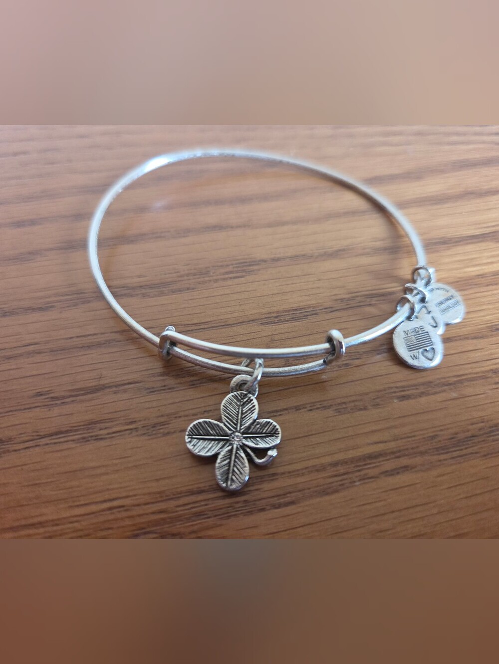 Alex and Ani Four Leaf Clover Adjustable Silver Bangle Bracelet- Retired